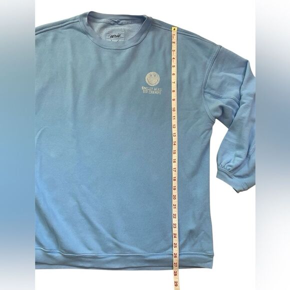 Aerie Light Blue Cotton Blend Oversized Smiley Academy Long Sleeve Sweatshirt - Picture 7 of 10